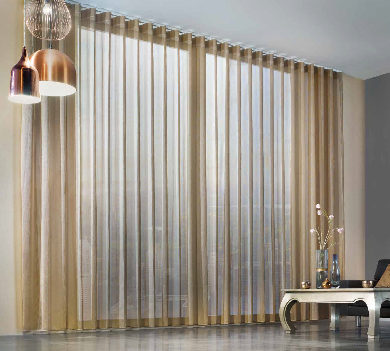 Electric curtain tracks in a beautiful room